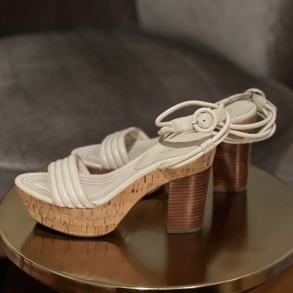Coach cork platform white leather sandals